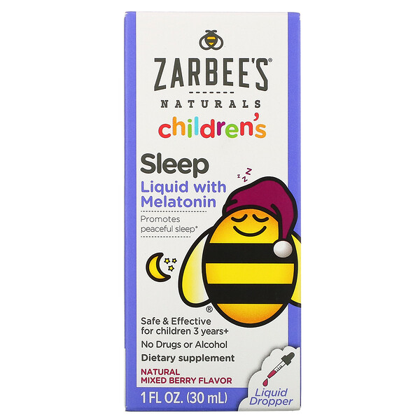 Zarbee's‏, נוזל בתוספת מלטונין לשינה בריאה אצל ילדים, לילדים בני 3 ומעלה, טעם פירות יער טבעיים, 30 מ"ל (1 אונקיות נוזל)