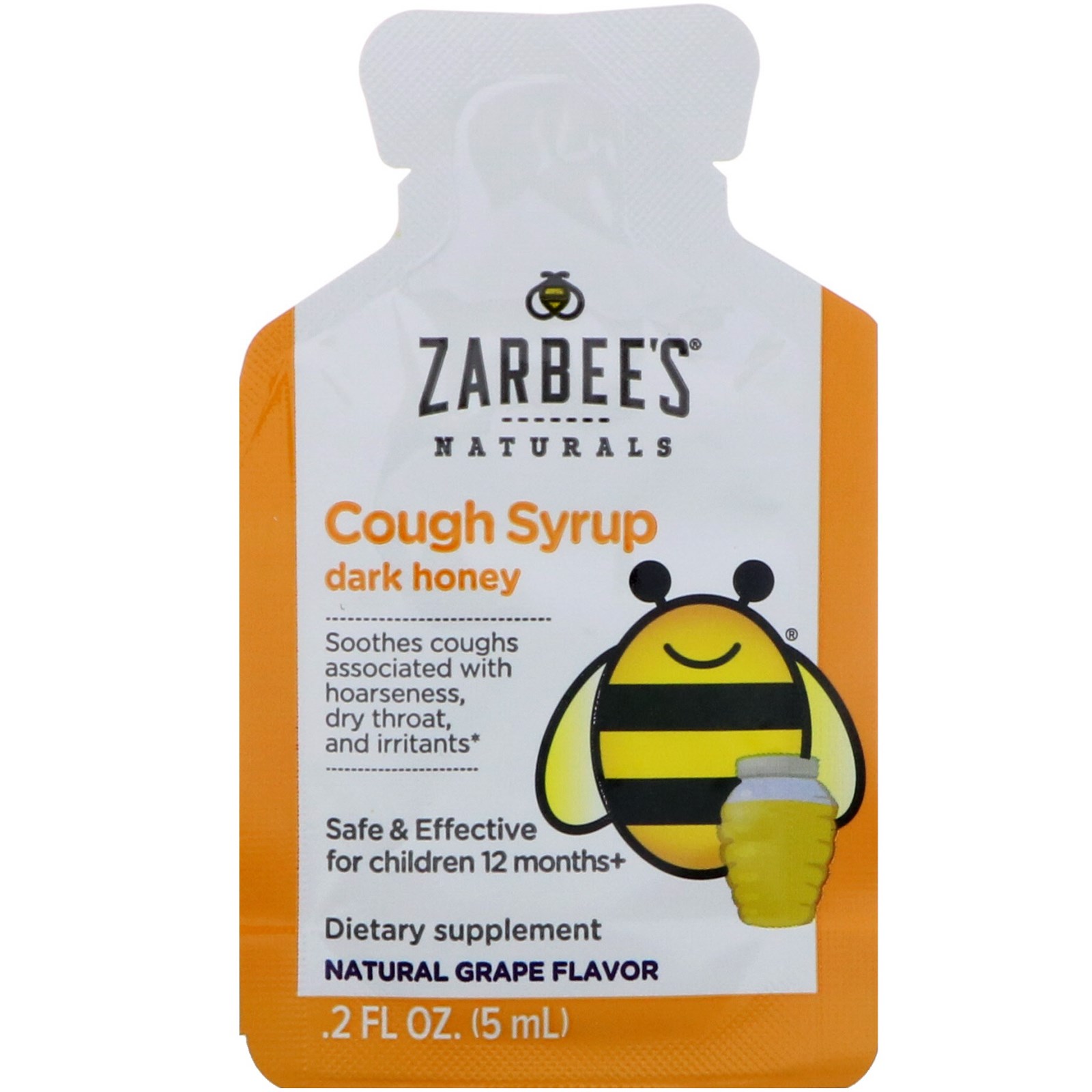 s, 儿童止咳糖浆,含黑蜂蜜,可携带,天然葡萄味,10 包单剂量包装,每包