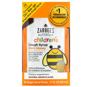 Отзывы о Зарбис, Children's Cough Syrup, Dark Honey, On-the-Go, For Children 12 Months+, Natural Grape Flavor, 10 Single Serve Packs, 1.7 fl oz (50 ml)