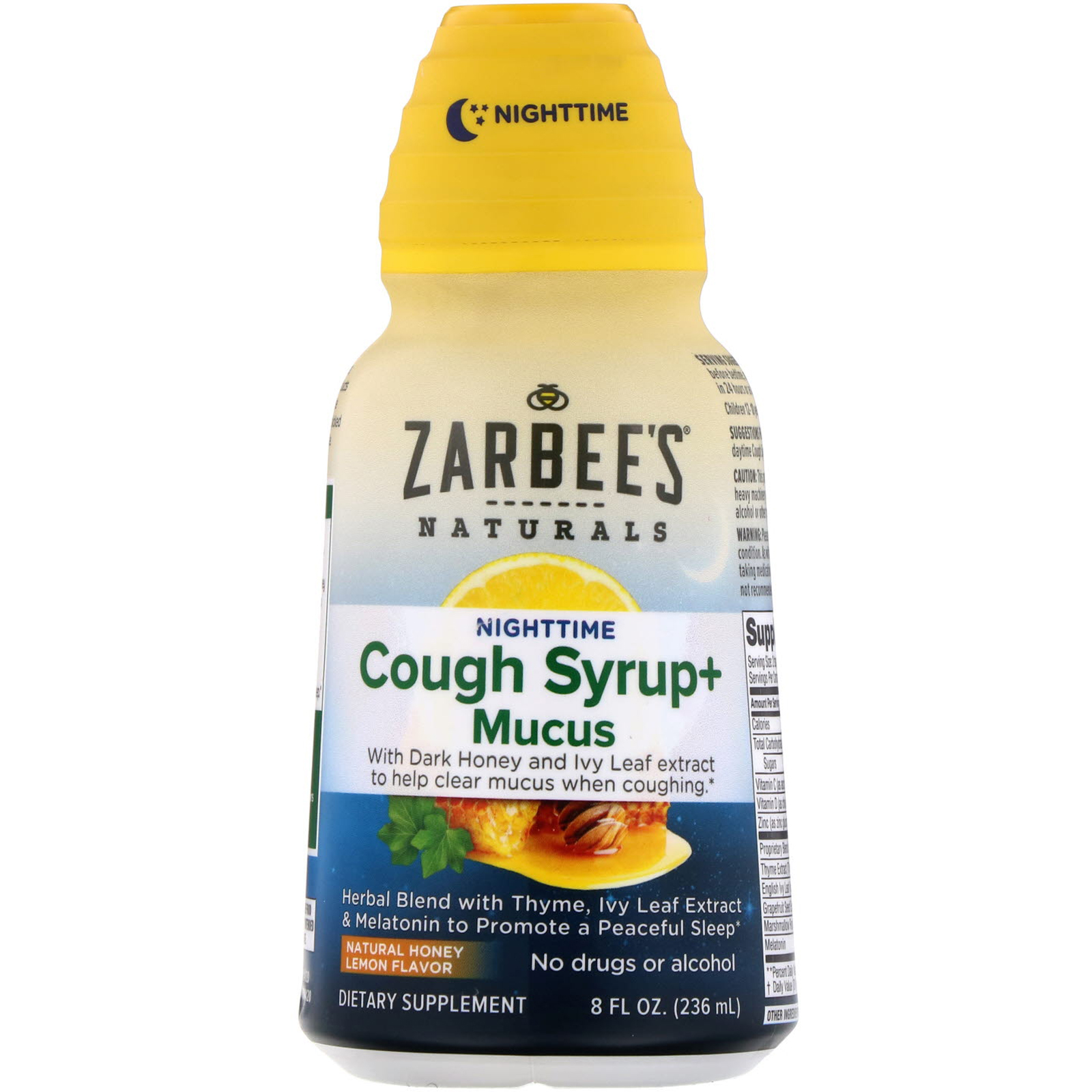 Zarbee's, NightTime Cough Syrup + Mucus, Natural Honey Lemon, 8 fl oz