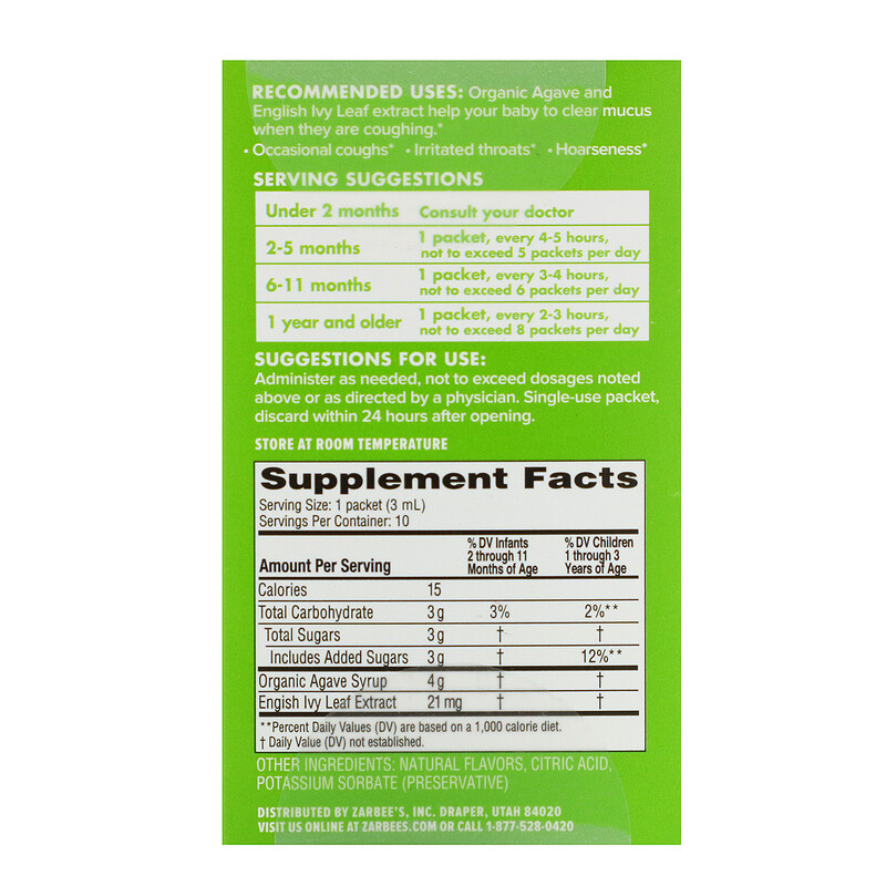 Zarbee's Cough And Mucus Nighttime Dosage Chart