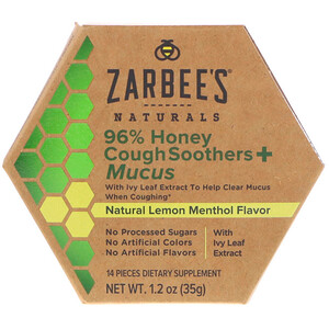 Отзывы о Зарбис, 96% Honey Cough Soothers + Mucus, Natural Lemon Menthol Flavor, 14 Pieces