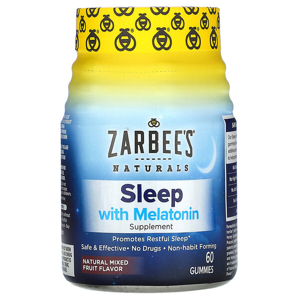 Zarbee's‏, מלטונין לשינה בריאה, תערובת פירות טבעיים, 60 סוכריות גומי