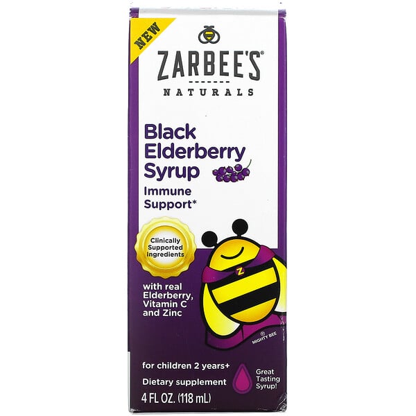 Zarbee's‏, Black Elderberry Syrup, With Real Elderberry, Vitamin C and Zinc, For Children 2 Years +, 4 fl oz (118 ml)