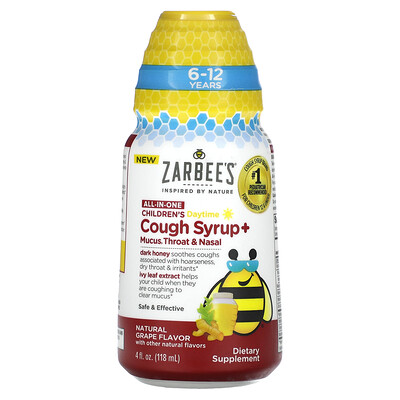 

Zarbee's, Children's Daytime, Cough Syrup + Mucus, Throat & Nasal, 6-12 Years, Natural Grape, 4 fl oz (118 ml)