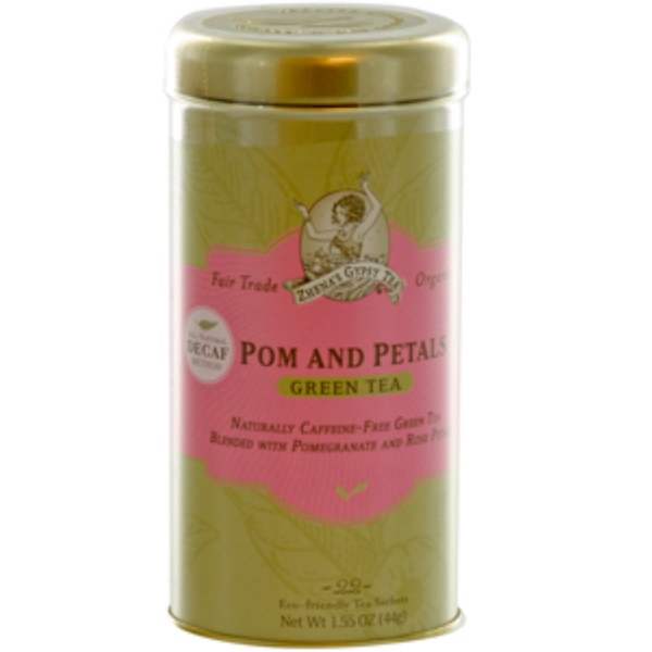 Zhena's Gypsy Tea, Pom and Petals, Green Tea, 22 Sachets, 1.55 oz (44 g) (Discontinued Item) 