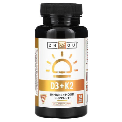 

Zhou Nutrition K2 + D3, поддержка 2-в-1, 60 вегетарианских капсул