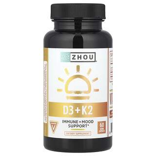 Zhou Nutrition, D3 + K2, 60 Bitkisel Kapsül