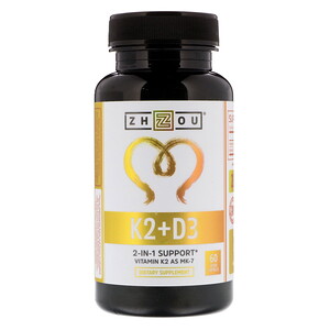 Отзывы о Zhou Nutrition, K2 + D3, 2-In-1 Support, 60 Veggie Capsules
