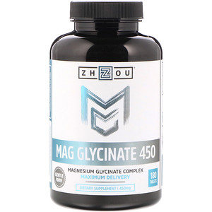 Отзывы о Zhou Nutrition, Mag Glycinate 450, 450 mg, 180 Tablets