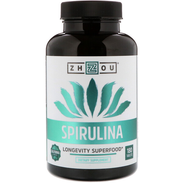 Zhou Nutrition, Π‘ΠΏΠΈΡΡΠ»ΠΈΠ½Π°, ΡΡΠΏΠ΅ΡΠΏΡΠΎΠ΄ΡΠΊΡ Π΄Π»Ρ Π΄ΠΎΠ»Π³ΠΎΠ»Π΅ΡΠΈΡ, 180 ΡΠ°Π±Π»Π΅ΡΠΎΠΊ