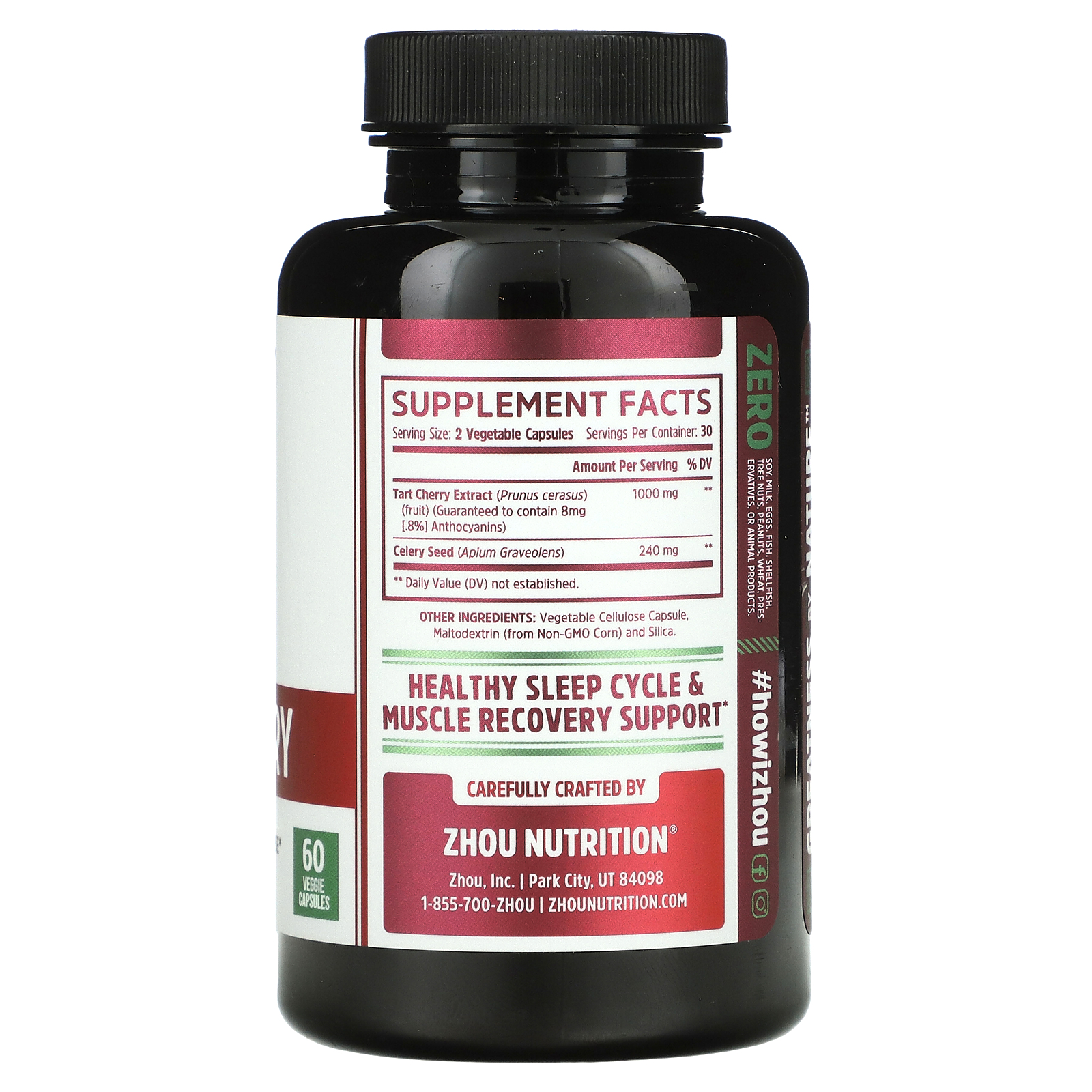 Zhou Nutrition Tart Cherry Extract Celery Seed 60 Veggie Capsules