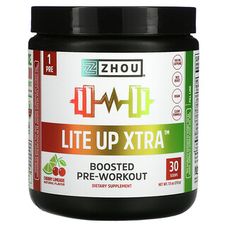 Zhou Nutrition, Lite Up Xtra، مُعزّز لما قبل التمرين، الكرز وعصير الليمون، 7.5 أونصة (213 جم)