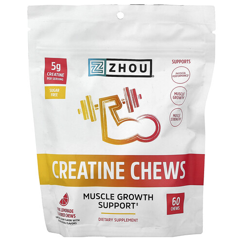 Zhou Nutrition, Creatine Chews, Kreatin-Kau-Snacks, Pinke Limonade, 60 Kau-Snacks