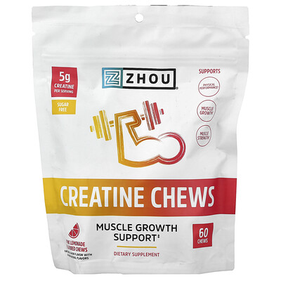 Zhou Nutrition, Creatina en comprimidos masticables, Limonada rosa, 60 comprimidos masticables