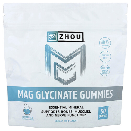 Zhou Nutrition Mag Glycinate Gummies, Fruit Punch, 50 Gummies (50 mg per Gummy)