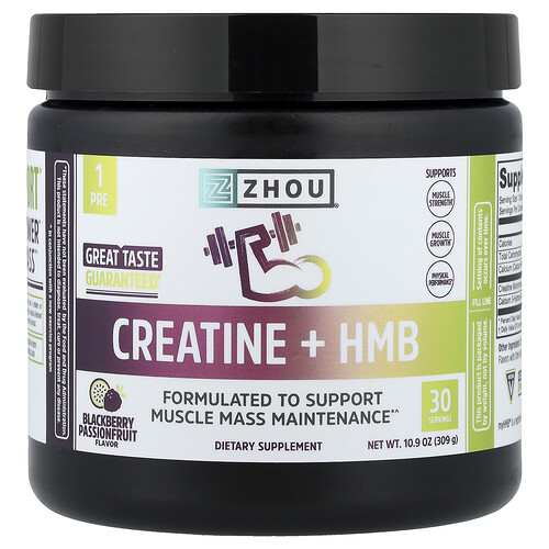 Zhou Nutrition Creatine + HMB, Blackberry Passionfruit, 10.9 oz (309 g)