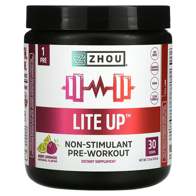 

Zhou Nutrition Lite Up предтренировочный комплекс без стимуляторов ягодный лимонад 213 г (7 5 унции)