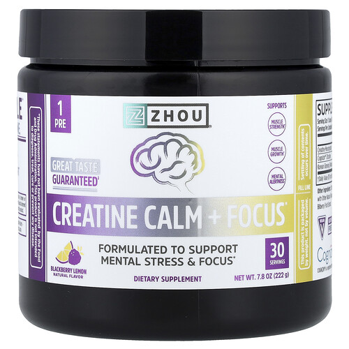 Zhou Nutrition Creatine Calm + Focus, Blackberry Lemon, 7.8 oz (222 g)