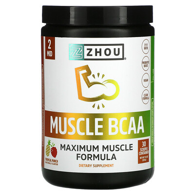 

Zhou Nutrition Muscle BCAA, Maximum Muscle Formula, Tropical Punch, 330 г (11,6 унции)