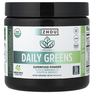 Zhou Nutrition, органическая зелень, ежедневная добавка, зеленое яблоко, 141,9 г (5 унций)