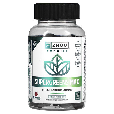 Zhou Nutrition  Supergreens Max  Raspberry  60 Vegan Gummies