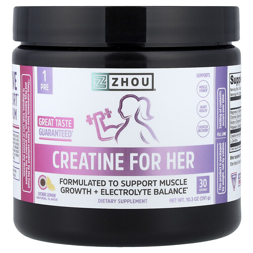 Zhou Nutrition Creatine For Her, Lychee Lemon, 10.3 oz (291 g)