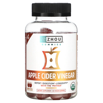 

Zhou Nutrition Яблочный уксус урожай яблока 60 веганских жевательных мармеладок