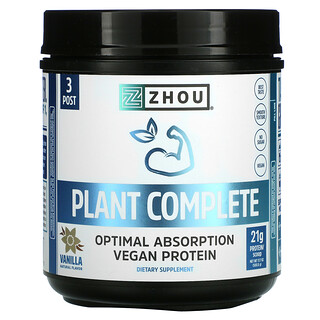 Zhou Nutrition, Plant Complete，特佳吸收全素蛋白质，香草味，17.7 盎司（500.8 克）