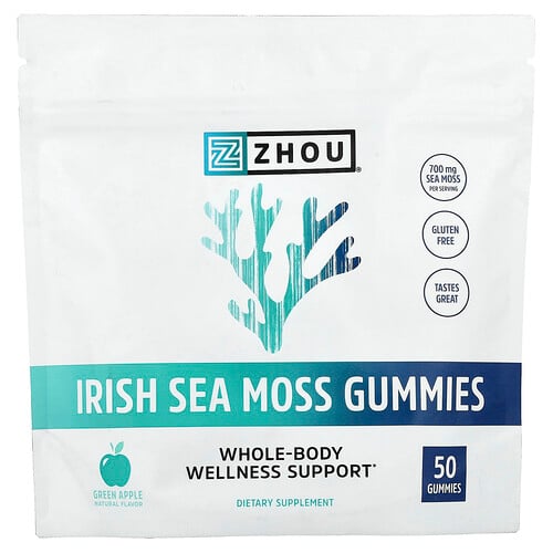 Zhou Nutrition Irish Sea Moss Gummies, Green Apple, 50 Gummies (350 mg per Gummy)