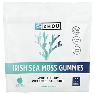 Zhou Nutrition, Ír tengeri moha gumicukor, zöldalma, 50 gumicukor (350 mg gumicukoronként)