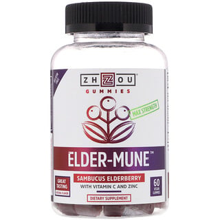 Zhou Nutrition, قوة قصوى Elder-Mune، الخمان الأسود، 60 علكة نباتية