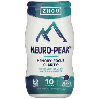 Zhou Nutrition, Neuro-Peak, водный усилитель с питательными веществами, ягоды, 50 мл (1,69 жидк. Унции)