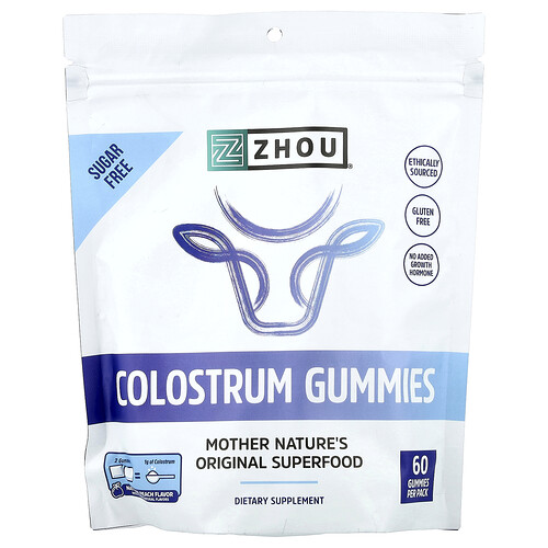 Zhou Nutrition, 初乳グミ、ナチュラルピーチ、グミ60粒