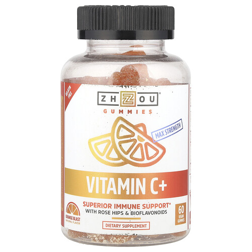 Zhou Nutrition Vitamin C+, Orange Blast, 60 Vegan Gummies
