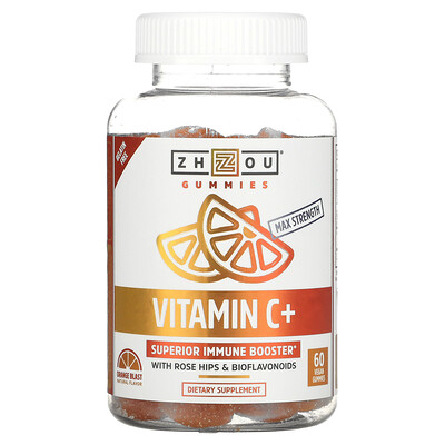 Zhou Nutrition Витамин C + апельсиновый вкус 60 веганских жевательных таблеток