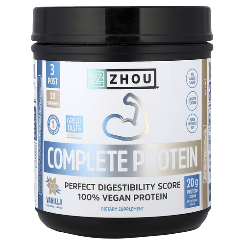 Zhou Nutrition Complete Protein, Vanilla, 19.9 oz (564 g)