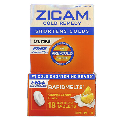 

Zicam, Ultra Cold Remedy, RapidMelts, Orange Cream Flavor, 18 Quick Dissolve Tablets