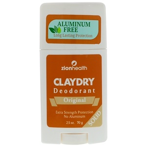 Zion Health, Clay Dry Deodorant, Original, Solid, 2.5 oz (70 g)