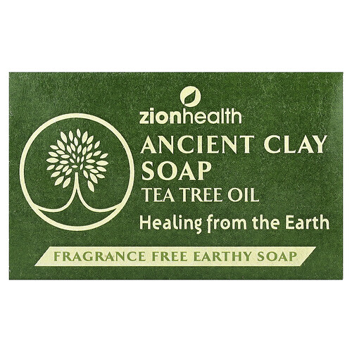 Zion Health, Ancient Clay Bar Soap with Tea Tree Oil, Fragrance Free, 6 oz (170 g)