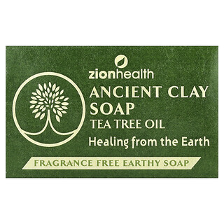 Zion Health, Ancient Clay Bar Soap with Tea Tree Oil, Fragrance Free, 6 oz (170 g)