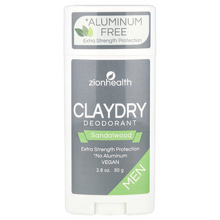 Zion Health, 男性向け、ClayDry（クレイドライ）Deodorant、ビャクダン、80g（2.8オンス）