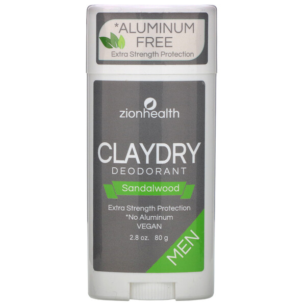Zion Health, ClayDry Men's Deodorant, Sandalwood, 2.8 oz (80 g)