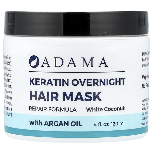 Zion Health, Adama, Masque capillaire de nuit à la kératine, Noix de coco blanche, 120 ml