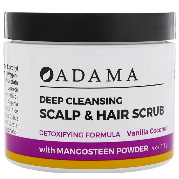 Zion Health, Adama, Exfoliante de limpieza profunda para cabello y cuero cabelludo, Vainilla y coco, 4 oz (113 g)
