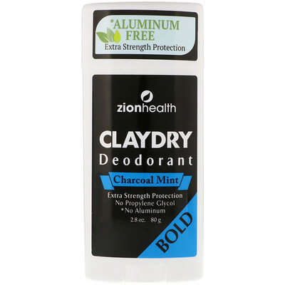 Zion Health Bold, ClayDry Deodorant, Charcoal Mint, 2.8 oz (80 g)