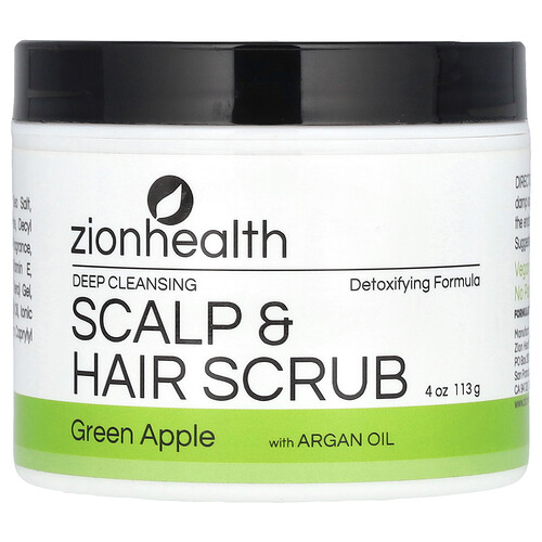 Zion Health, Exfoliante de limpieza profunda para el cuero cabelludo y el cabello con aceite de argán, Manzana verde, 113 g (4 oz)