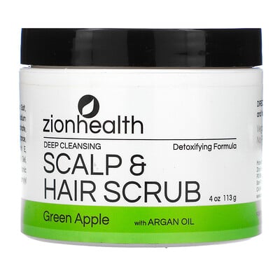 Купить Zion Health скраб для глубокого очищения кожи головы и волос с аргановым маслом и зеленым яблоком, 113 г (4 унции)