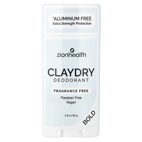 Zion Health Bold, ClayDry Deodorant, Fragrance Free, 2.8 oz (80 g)
