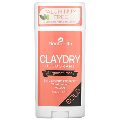 Zion Health ClayDry Deodorant, Bold, Bergamot Rose, 2.8 oz (80 g)